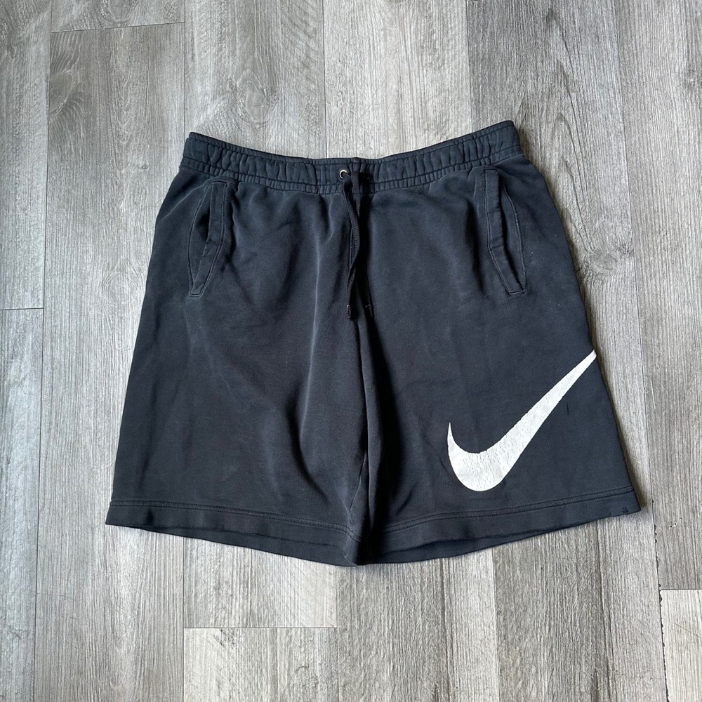Nike Vintage Y2K Black Fleece Shorts Men's M Big Swoosh Pockets Drawstring